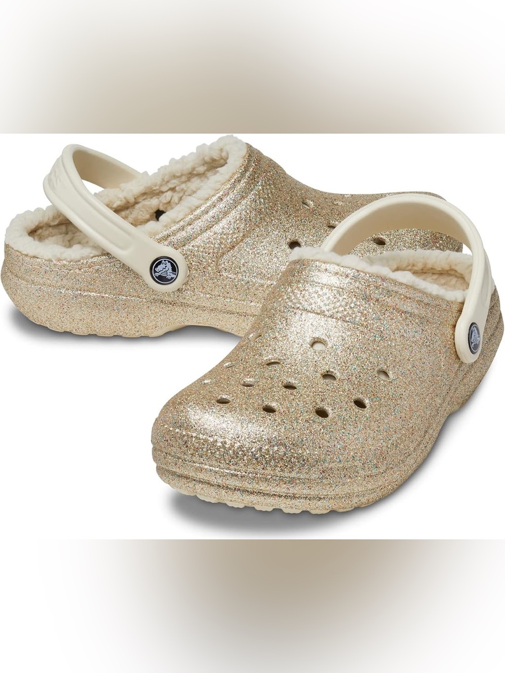 Crocs Gold Glitter Classic Lined Clogs Size 9